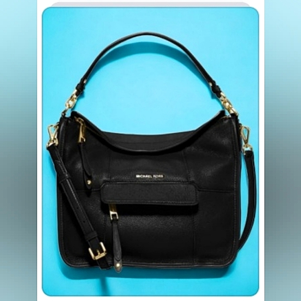 ☆Like New☆MICHAEL KORS Medium "JESSE" Convertible Blk Leather Crossbody Handbag